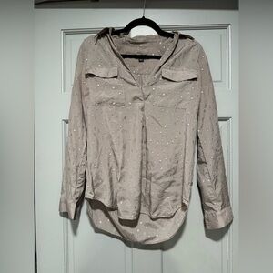 Ann Taylor Taupe Blouse with Subtle Embroidery
